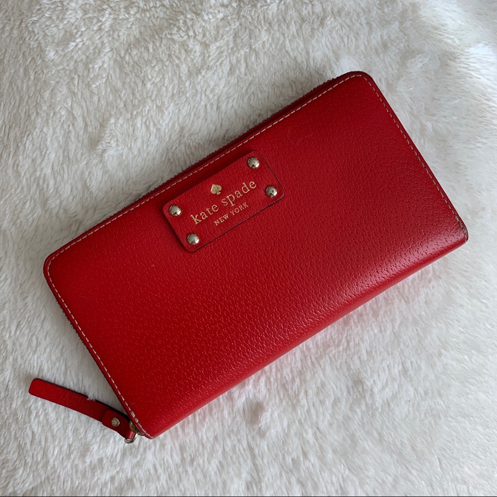 Kate Spade Red Leather Wallet - 3 compartments